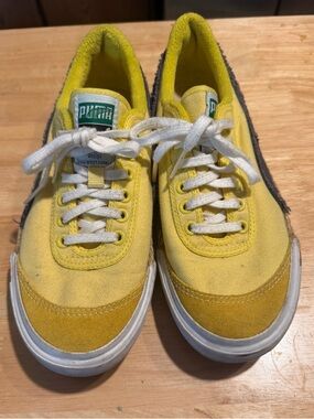 Puma Yellow Canvas and Suede Low-Top Sneakers